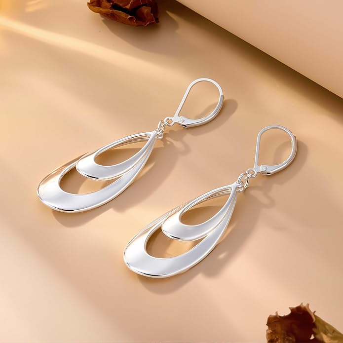 ALEXCRAFT 925 Sterling Silver & 14K Gold Plated Teardrop Dangle Earrings Double Teardrop Leverback Dangle Earrings for Women Hypoallergenic Trendy Prom Fashion Jewelry Gifts