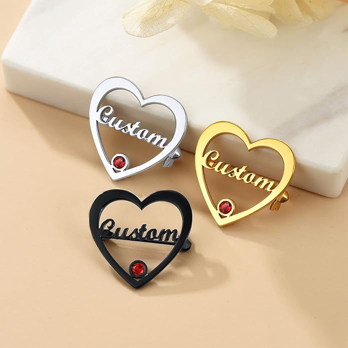 Custom4U Custom Name Pin Personalized Brooch Pins for Women Men Stainless Steel Name Tag with Letters/Initials - Silver/Gold/RoseGold/Black Customized Jewelry Gifts for Birthday Wedding Business Party