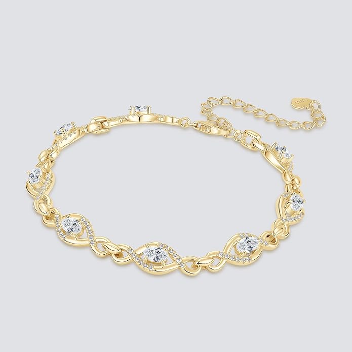 Infinity Oval Moissanite Link Bracelet, 2.4cttw D Color VVS1 925 Sterling Silver Adjustable Eye Link Bracelets for Women Birthday Jewelry Gifts