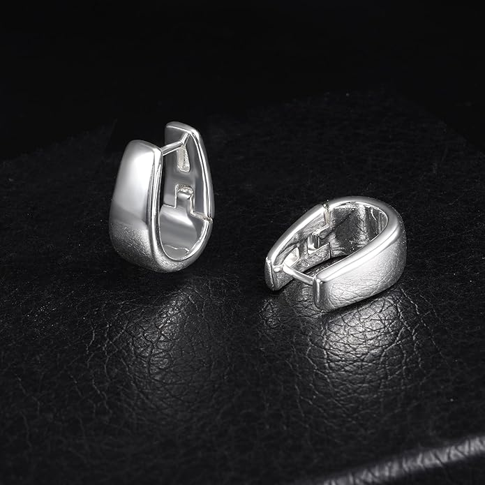 925 Sterling Silver Earrings Small Chunky Silver Earrings for Women 14K Gold Plated Small Hoop Earrings Silver Hypoallergenic Earrings Small Thick Huggie Hoops Earrings