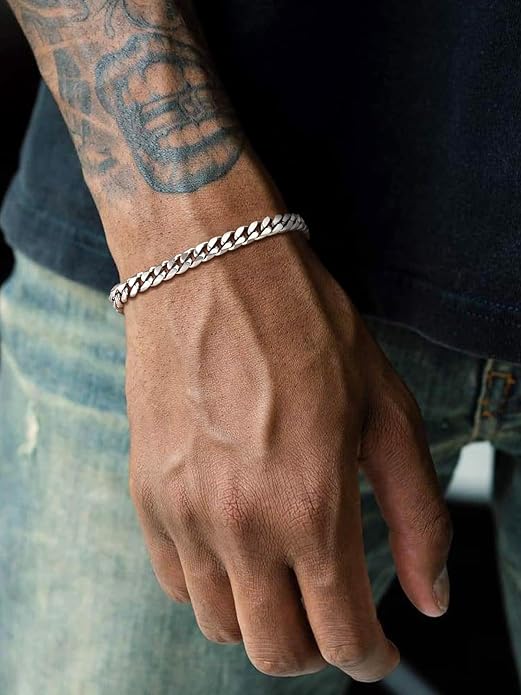 U7 Link Bracelets for Men, Cuban Link/Rope/Watch Band Solid Bracelet, Silver Black Gold Color Wrist Bracelet 3/6/9/12/15mm Width, 6.5/7.5/8.3 Inch Length, Hand Chain Jewelry for Mens Women