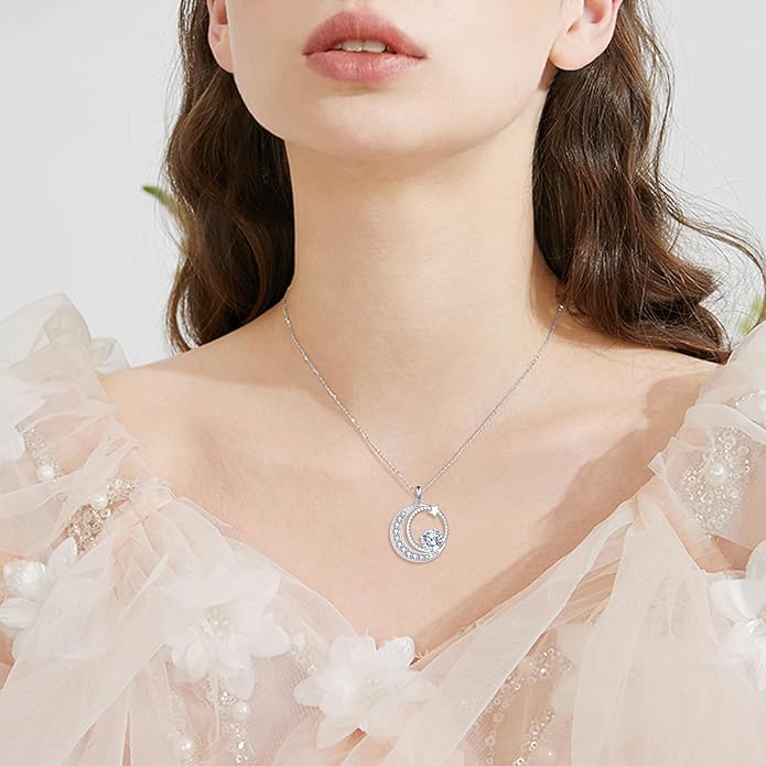 Moissanite Necklace for Women 925 Sterling Silver Eternal Pendant 1ct Lab Diamond Necklace Jewelry Gifts for Wife Girlfriend Mom