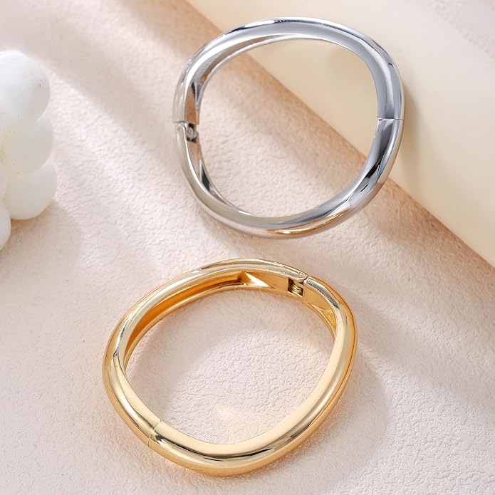 jokcde Chunky Gold/Silver Gold Cuff Bangle Bracelets for Women Trendy Hinged Cuff Open Wide Chunky Gold Bracelet Minimalist Bangle Jewelry Gift