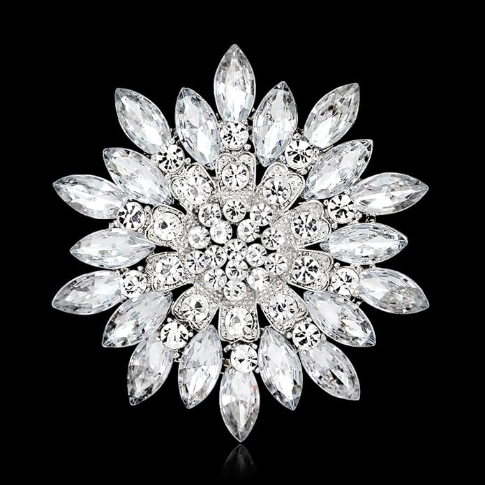 Rhinestone Flower Brooch for Women Sparkling Crystal Sunflower Brooch Pin Trendy Large Big Flower Brooch Elegant Clothing Hat Bag Accessories Christmas Birthday Party Wedding Costume Jewelry