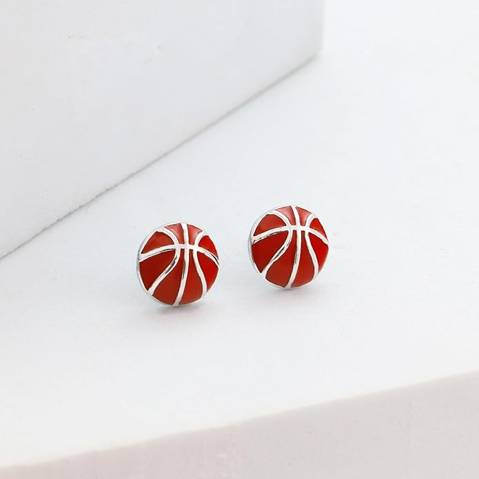 SmileBelle Sterling Silver Sports Earrings, Hypoallergenic Volleyball Earrings, Soccer, Basketball Baseball Softball Stud Jewelry for Women Mom as Game Day Gifts Sports Fan Teen Stuff Accessories