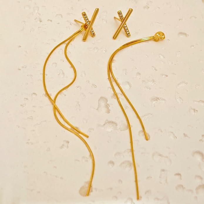 Gold Earrings for Women Trendy, Simple Dainty 14K Gold Plated Paperclip Square Chain Link Dangle Hoops Earrings Pin Stud Huggie Earrings Lightweight Hypoallergenic Minimalist Aesthetic Gold Jewelry for Christmas Gifts
