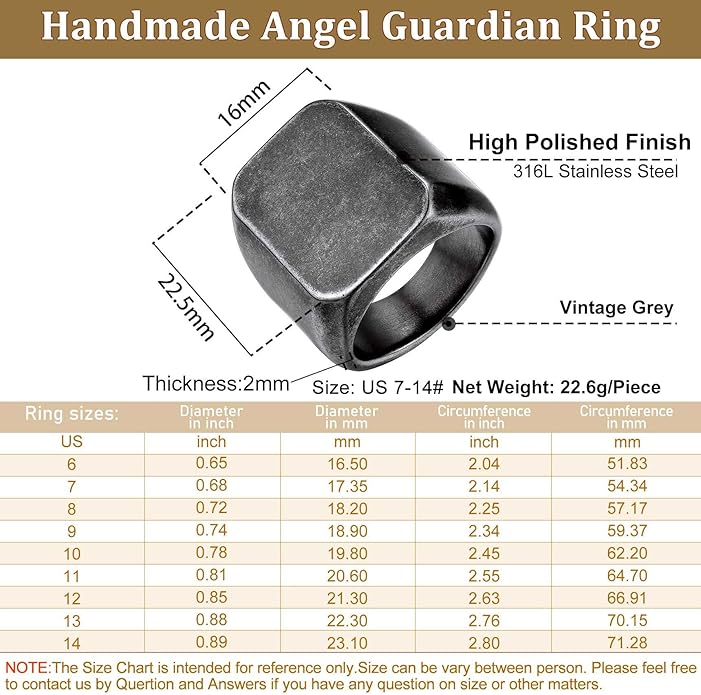 Bestyle Stainless Steel Signet Ring for Men Women in Gold/Black/Silver/Vintage Gray Tone, Chunky Thick Heavy Dome Band Ring Cool Finger Ring, Gift for Dad Husband, Size 7-14 Customizable