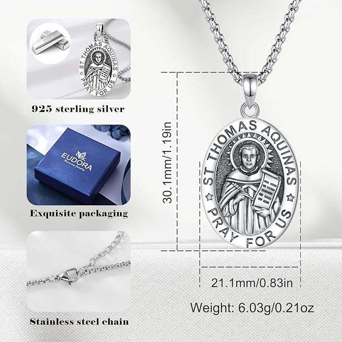 EUDORA 925 Sterling Silver St Christopher/St Benedict/St Michael/Virgin Mary/San Judas Tadeo/Good Shepherd Cross/Archangel Necklace Medal Pendant Protection Religious Amulet Jewelry For Men Women