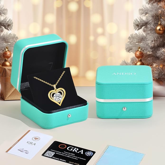 ANDSO Moissanite Heart Pendant Necklaces for Women, 925 Sterling Silver Necklace Engraved with 'I LOVE YOU', Ideal Anniversary Birthday Christmas Jewelry Gifts for Mom Wife Girlfriend Daughter Her