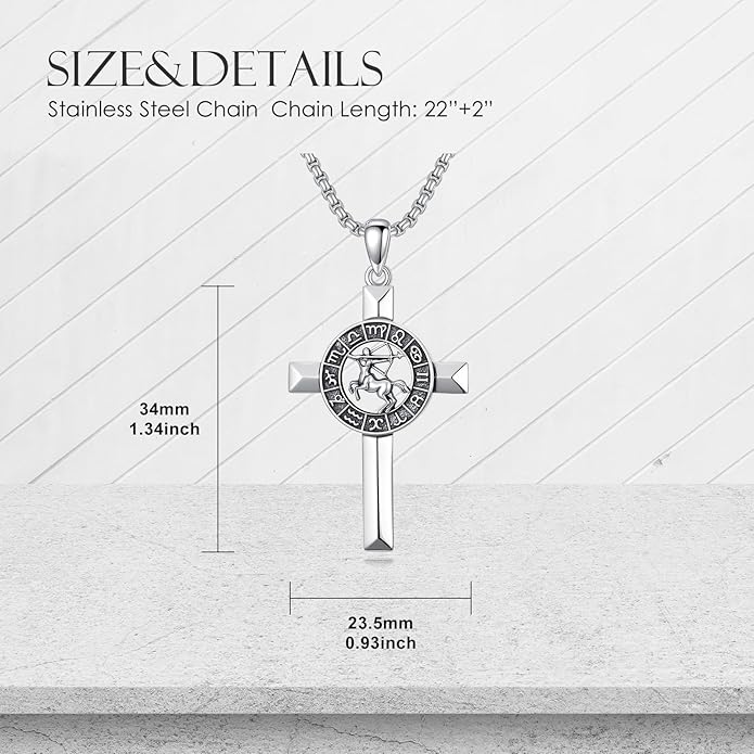 MEIDERBO Cross Zodiac Necklace 925 Sterling Silver 12 Constellation Horoscope Astrology Pendant Necklace Zodiac Sign Jewelry Gifts for Men Women