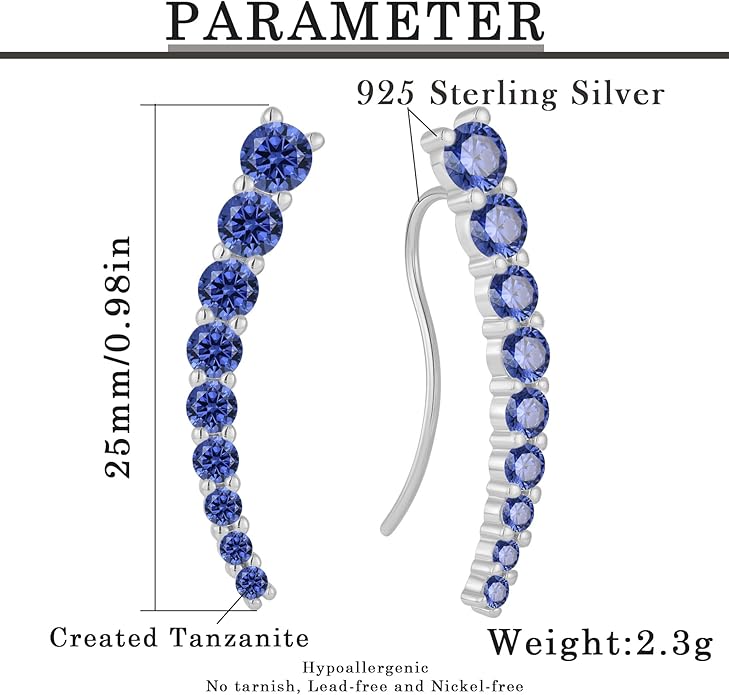 Climber Earrings for Women 925 Sterling Silver Ear Crawler Earrings White/Yellow/Rose Gold Plated Cubic Zirconia Earrings Jewelry