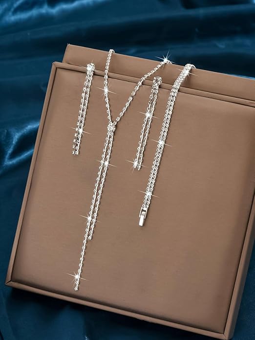 MIFYNN Rhinestone Wedding Set for Women Sparkle Crystal Earrings Necklace Bracelet Jewelry Set Wedding Party Prom Jewelry Set for Brides Bridesmaid