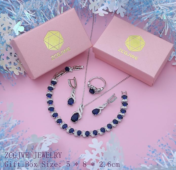 ZCGJWE Wedding Jewelry Set for Women Gem Necklace Earrings Bracelet Luxury Jewelry Set Birthday Valentine's Day Mother's Day Christmas Prom Jewelry Gift