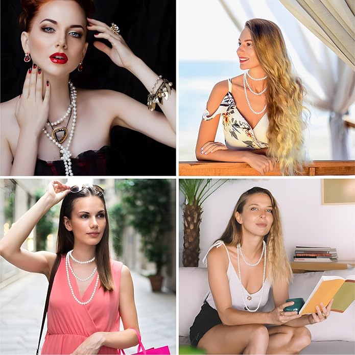 59" Long Pearl Necklaces for Women, Vintage Elegant Long Pearls Necklace for Wedding Party 1920s Gatsby Costume Jewelry