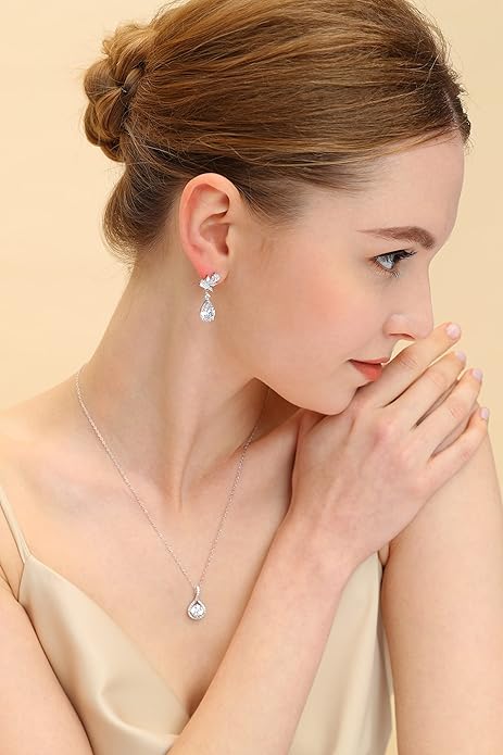 EAMTI Teardrop Wedding Earrings for Women Cubic Zirconia Dangle Bridal Earrings 925 Sterling Silver Post Pear Cut Earring for Prom Bridesmaid
