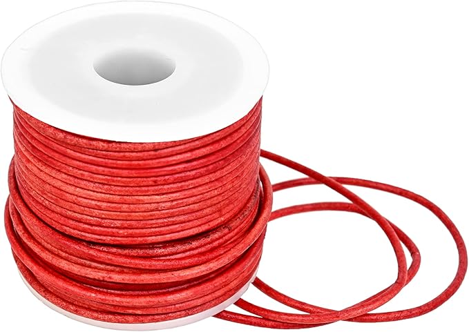 GENIQUE Real/Genuine Round Leather String Cord for Necklace, Bracelets, Jewellery, Braiding (1.5mm, Red Distressed)