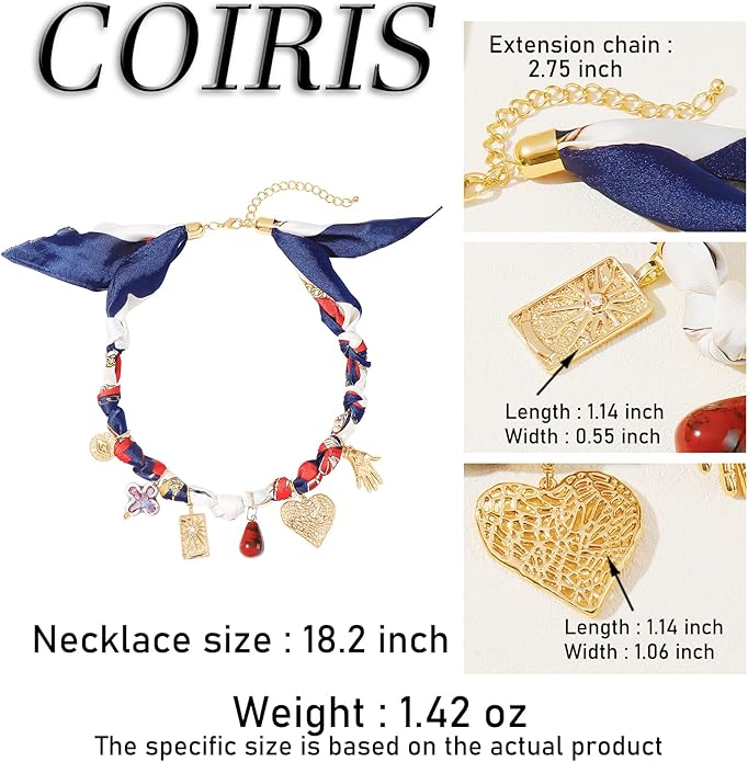 Coiris Charm Scarf Necklace for Women Boho Fabric Bandana Choker Vintage Heart Predent Beach Necklace for Women