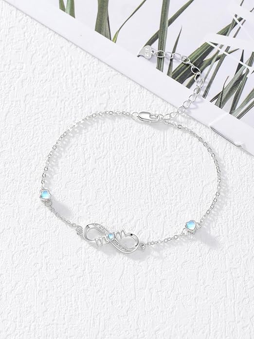 Dorunmo Infinity Bracelet Mom Bracelet 925 Sterling Silver 14K Gold Plated Infinity Heart Anklet for Women Christmas Jewelry Gifts for Wife Mom Daughter