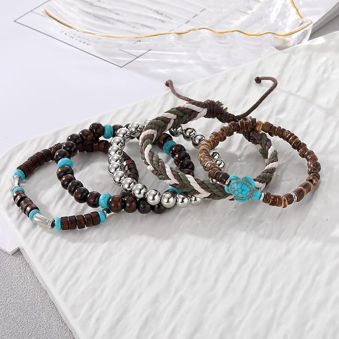 ONLYJUMP Bohemian Mix Bead Multi Layer Versatile Bracelets Set Boho Turquoise Stackable Beaded Strand Stretch Bangles Bracelets Statement Bangle Boho Jewelry Set