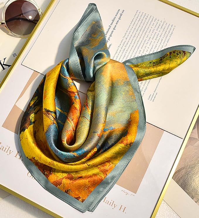 kcctoo 27.5" Mulberry Silk Feeling Head Scarf Women's Fashion Square Neck Satin Scarfs for Bag Hair Scarves Gift
