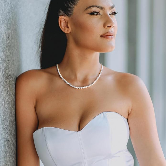 Natural Pearls Choker Necklace for Women Freshwater Baroque Pearl Strand Necklace Chain Cultured Baroque Pearl 18K Gold Plated & S925 Sterling Silver Clasp Choker