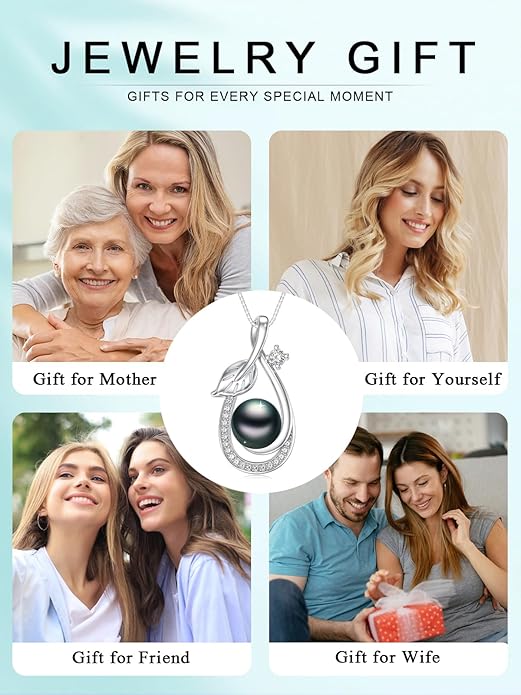 Tahitian Black Pearl Necklace Infinity Gifts for Women Wife Wedding Birthday Anniversary Jewelry Valentines Christmas Day Gifts 925 Sterling Silver