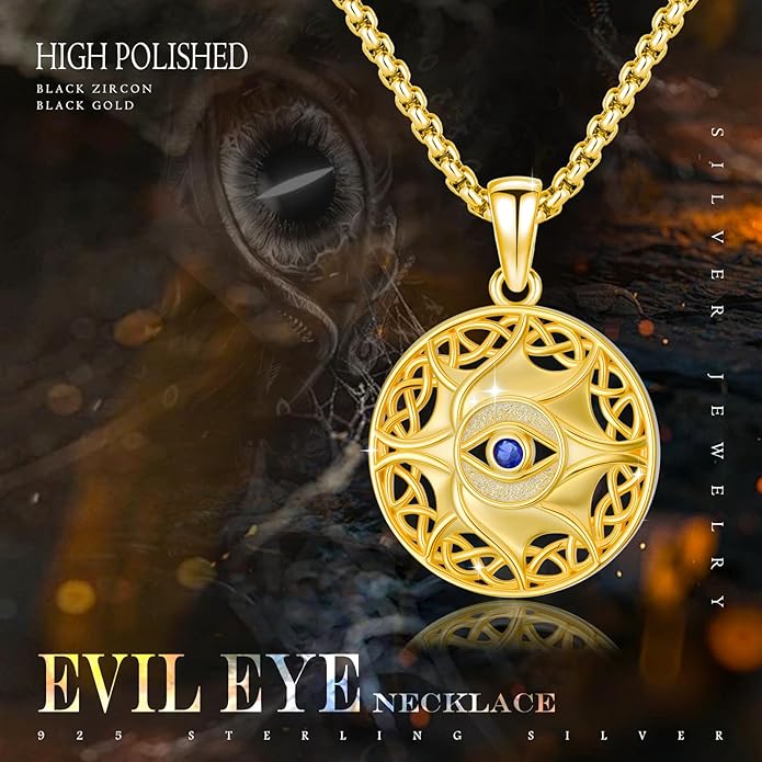 Evil Eye Necklace for Women 925 Sterling Silver, Protection Necklace with Blue Evil Eye Charm, Evil Eye/Lotus Pendant Jewelry, Birthday Christmas Gifts for Her