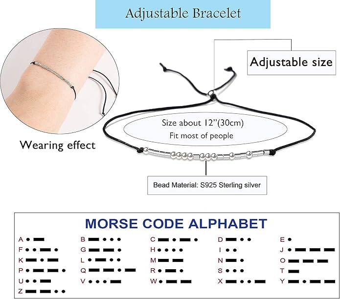 Monily Inspirational Gifts for Women Morse Code Bracelets for Women Funny Bracelet for Friend Funny Gift for Women Sterling Silver Bracelet for Women