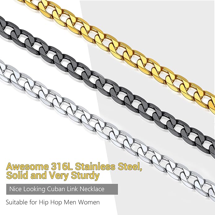 PROSTEEL 316L Stainless Steel Cuban Link Chain Necklaces for Men, Black/18K Gold Plated, Hypoallergenic Jewelry, 4mm-13mm, 14"-30", Come with Box
