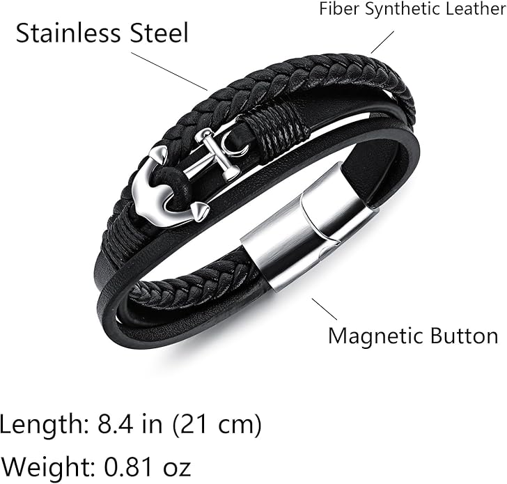 Italian Handmade Genuine Leather Bracelets for Men Stainless Steel Clip, Men's Casual Genuine Multi-layer Cuff Bracelet, Bracelet Gift for Real Men