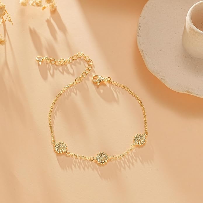 Gold Bracelets for Women,14K Dainty Gold Plated Bracelets Non Tarnish Waterproof Diamond Bracelets Heart Flower Round Square CZ Charm Bracelet Trendy Stuff Jewelry Gifts for Her