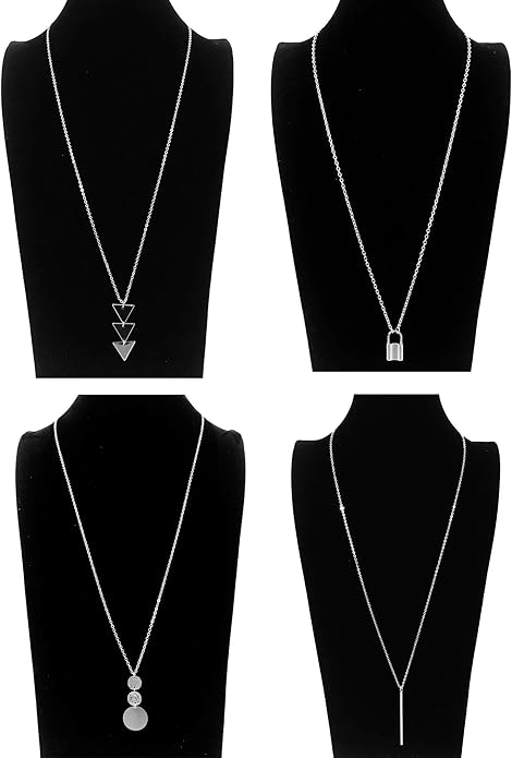 10Pcs Long Pendant Necklace Simple Moon Bar Three Triangle Tassel Lock Sweater Y Shape Punk Chain Choker Necklace for Women Men Gold Silver Plated