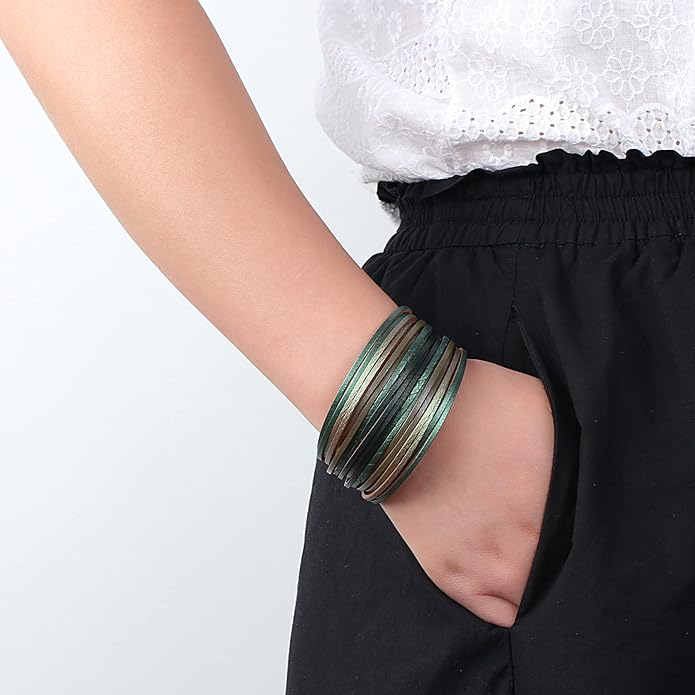 hotoo Handmade Layered Leather Bracelets Wrap for Women Stackable Chunky Colored Men Cuff Bracelet Wristband Bangle Gifts
