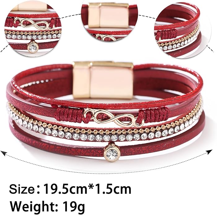 Fesciory Leopard Bracelet for Women, Boho Leather Wrap Multi-Layer Pearl Crystal Bracelet Bangle Jewelry