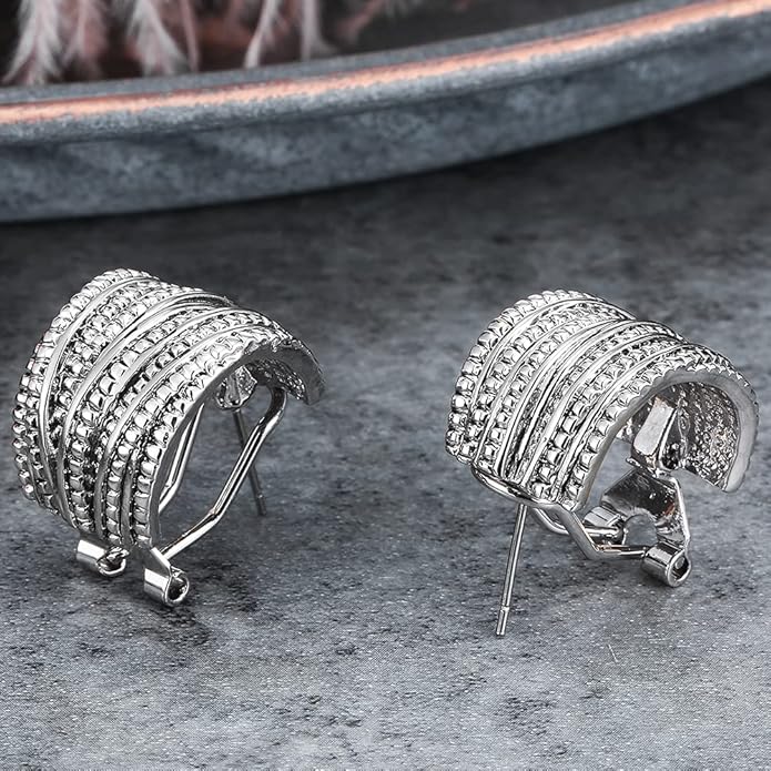 Two Tone Earrings for Women Gold and Silver Crossover Half Hoop Statement Earring Designer Stud Earrings