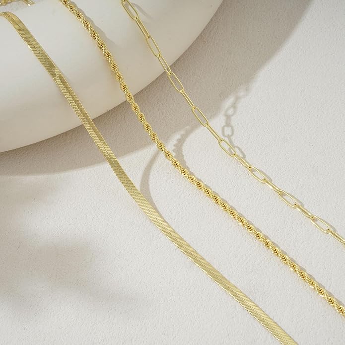 Layered Gold Necklace for Women Dainty 14K Gold/Silver Plated Stacked Necklace for Women Trendy Cuban Paperclip Herringbone Chain Diamond Pendant Necklaces Jewelry Set Accessories Gift