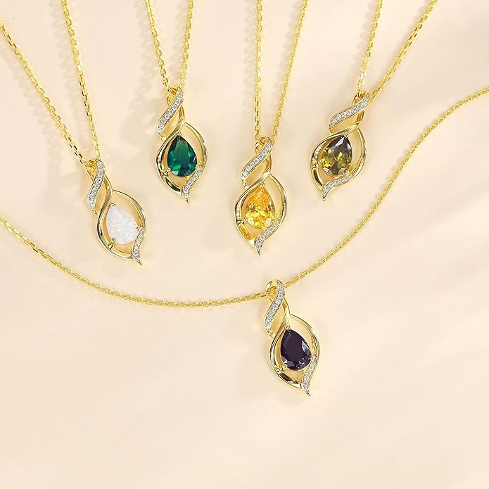 FANCIME Birthstone Necklace for Women Teardrop Necklace S925 Sterling Silver Infinity Love Birthday Gifts for Mom Women Girls, 16"+2" Inches