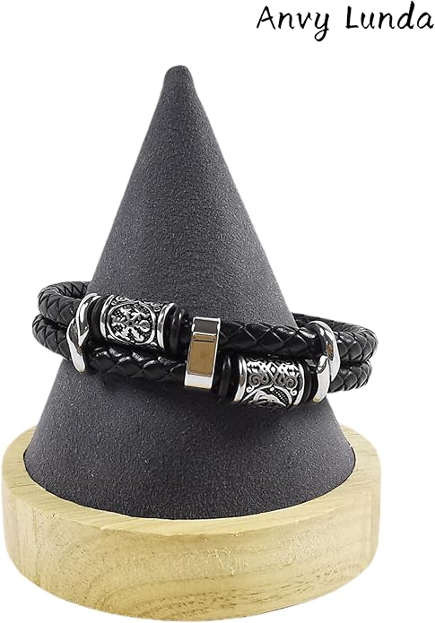 Viking Compass Celtic Knot Bracelet, Mens 14K Gold Plated Black Braided Leather Cuff, 316L Stainless Steel Jewelry for Women Friend Father Husband Son