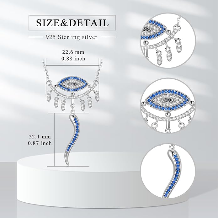 PELOVNY Evil Eye Necklaces 925 Sterling Silver Nazar Eye Protection Necklace Amulet Jewelry Gifts for Women