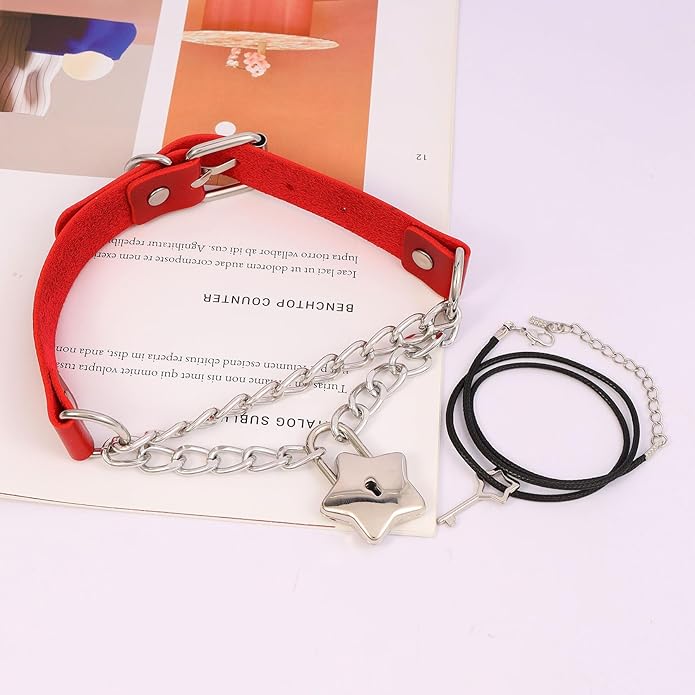 MILAKOO PU Leather Punk Choker Necklaces Circle/Heart Charm Adjustable Collar Necklace for Women