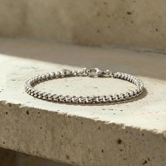 Galis Mens Bracelet - Cuban Link or Box Chain Layered Chain For Men - Premium Stainless Steel, Gift for him, Gold, Silver, Black Bracelet For Men 7-8" Size, 3-5mm Thick