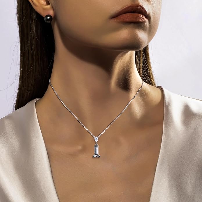 AnuClub Cushion Cut Moissanite Pendant Necklace D Color VVS1 925 Sterling Silver Refined Daily Necklace for Women with Certificate, 40+2+3cm Adjustable Chain