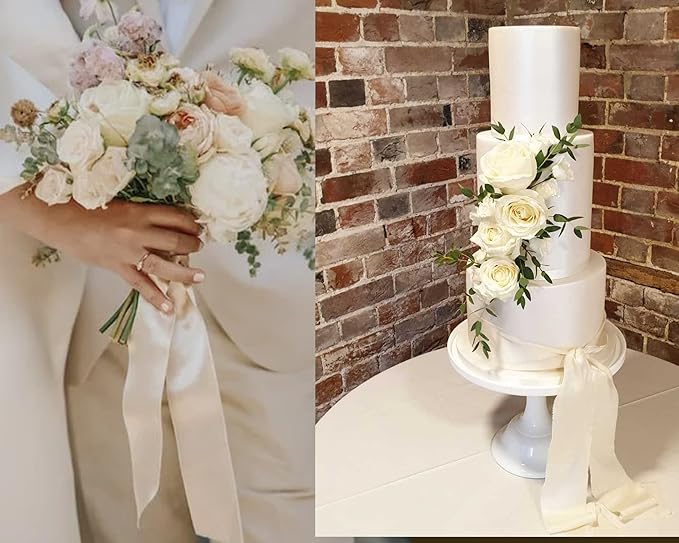 LEEQE 100 Yards Ivory Satin Ribbon Polyester Ribbon for Gift Wrapping Very Suitable for Weddings Party Hair Bow Invitation Decorations and More(1-1/2 inch X 50Yards X 2 Roll)