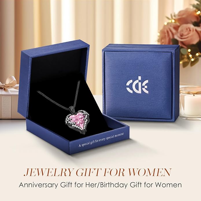 CDE Angel Wings Necklace for Women with Birthstone, Love Heart Silver Tone/Gold Tone Pendant, Ideal Anniversary or Birthday Jewelry Gifts for Wife Girlfriend Her
