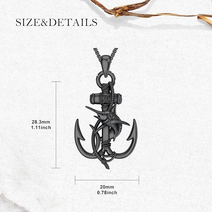 MEIDERBO Anchor Necklace for Men Women 925 Sterling Silver Earth/Swordfish/Trident/Compass Pendant Nautical Jewelry for Birthday Christmas