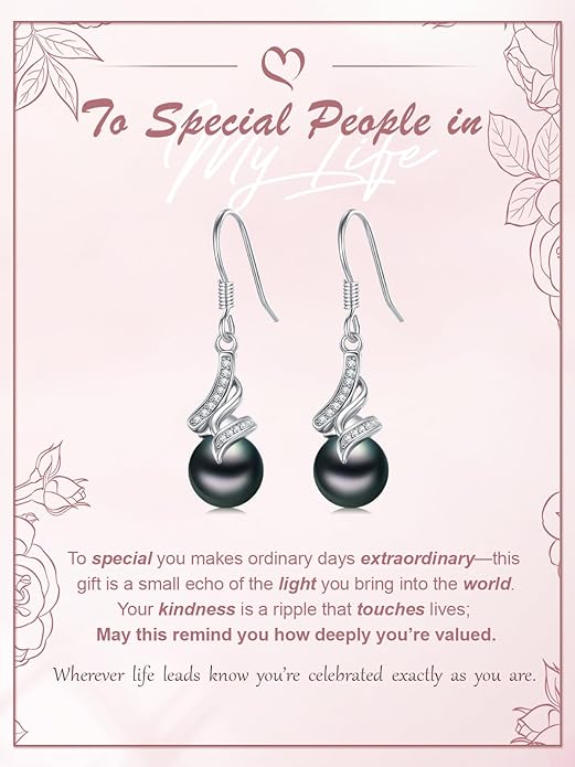 Tahitian Black Pearl Earring 18K White Gold Plated Sterling Silver Dangle Drop Earrings Black Pearl Jewelry Gifts for Women Mom