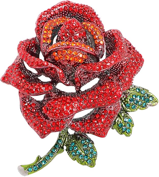 Premium Rose Flower Brooch for Women Red Blue Rhinestone Crystal Rose Brooch Big Flower Lapel Pin Clothing Hat Bag Accessories Wedding Valentine's Day Christmas Jewelry