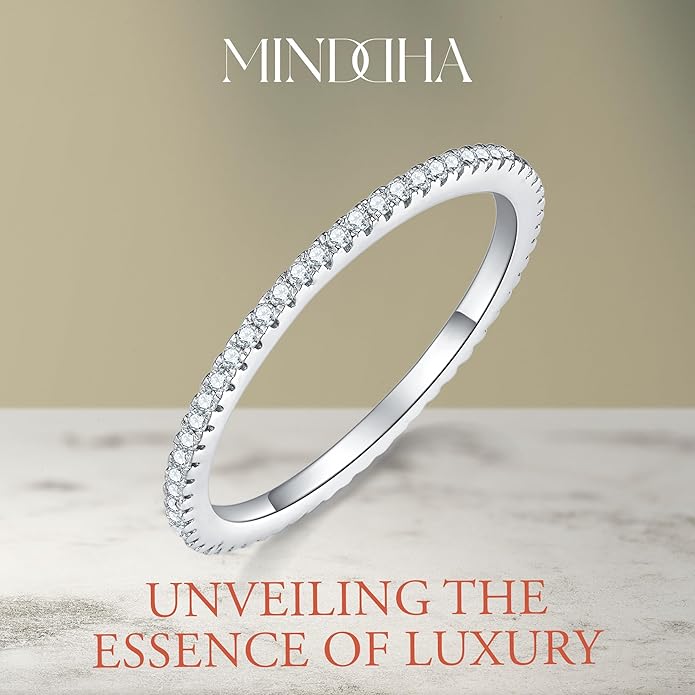 MINDDHA 14K Gold Plated- Cubic Zirconia Simulated Diamond Stackable Eternity Bands/Silver, Gold Rings for Women- 1.5mm, 2mm Stacking Rings for Oura Gen 4/Oura Gen 3, Size 4-12