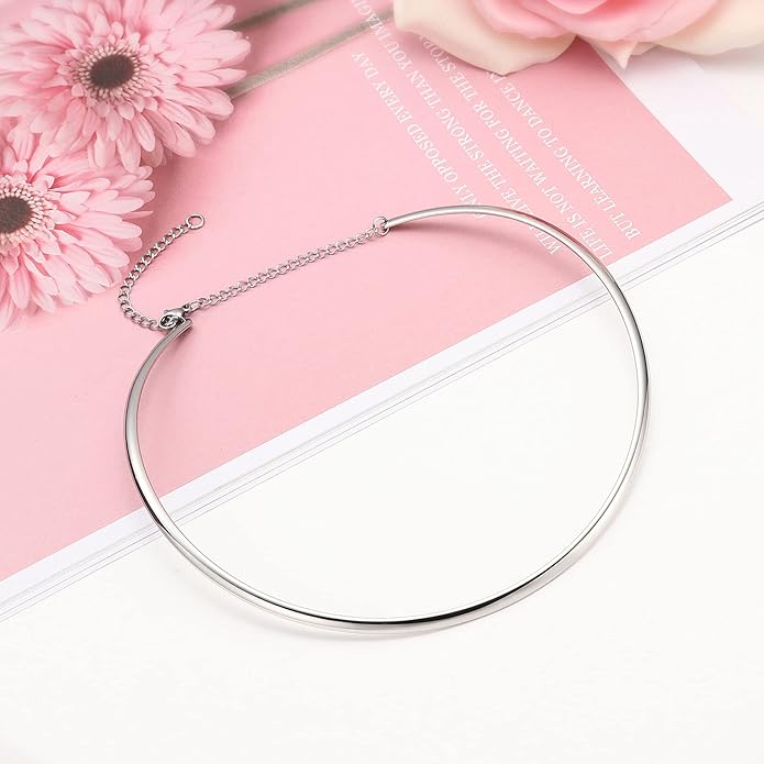 HooAMI Stainless Steel Silver Choker Necklace for Women