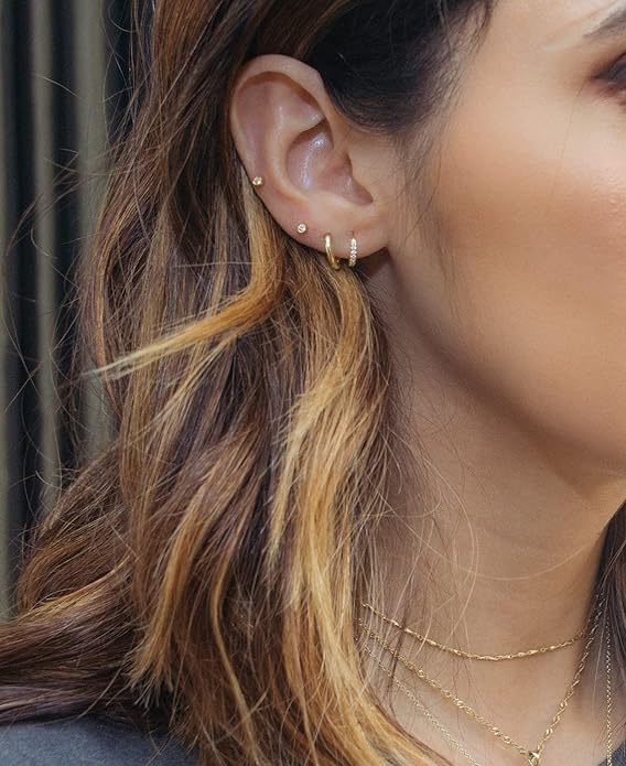 Stud Earrings for Women Hypoallergenic Sterling Silver Post Hoop and Studs Earrings Set for Multiple Piercing Small Ball Cubic Zirconia Earring Studs for Women Trendy Jewelry Gifts(6 Pairs)